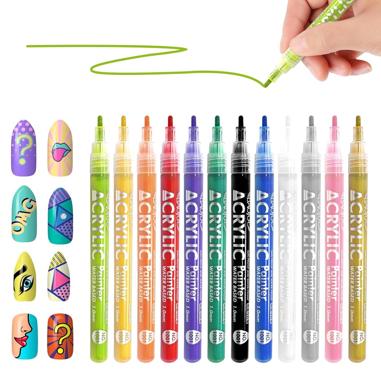 12 Colors Nail Art Graffiti Pens Set 3D Nail Polish Pens Quick Drying Acrylic Paint Nail Art Markers Drawing Painting Pen for DIY Nail Art Design