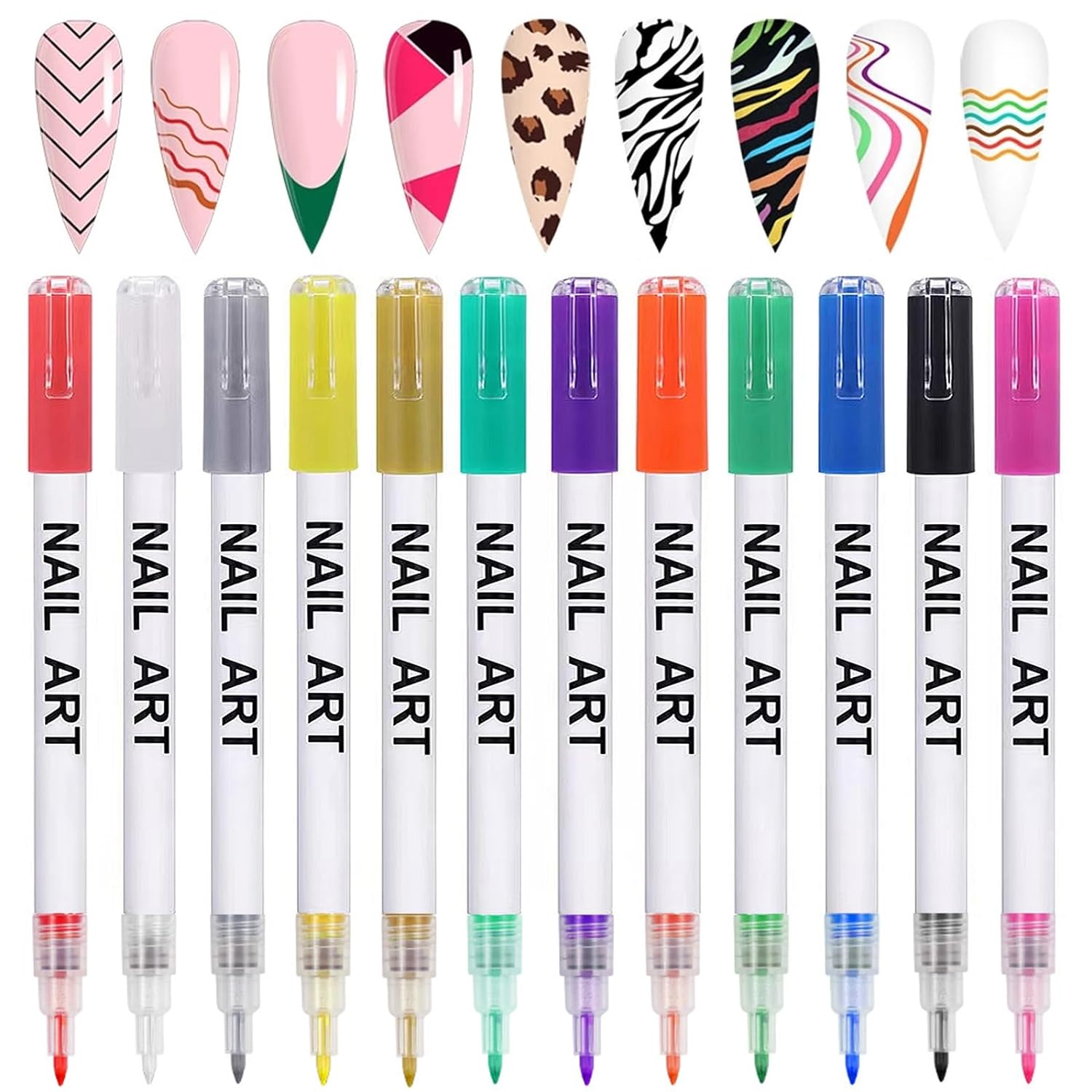 12 Colors Nail Art Pens, 3D Quick Dry Nail Point Graffiti Dotting Liner Pen Sets Nail Art Painted Pen Drawing Nail Design Kit for Nail DIY Decoration