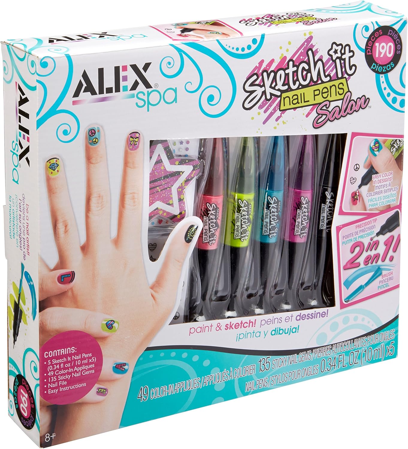 ALEX Toys Sketch It Nail Pens Salon Girls Fashion Activity, Sketch and Paint, Create Long Lasting Looks with Beautiful Nail Polish, For Ages 8 and up