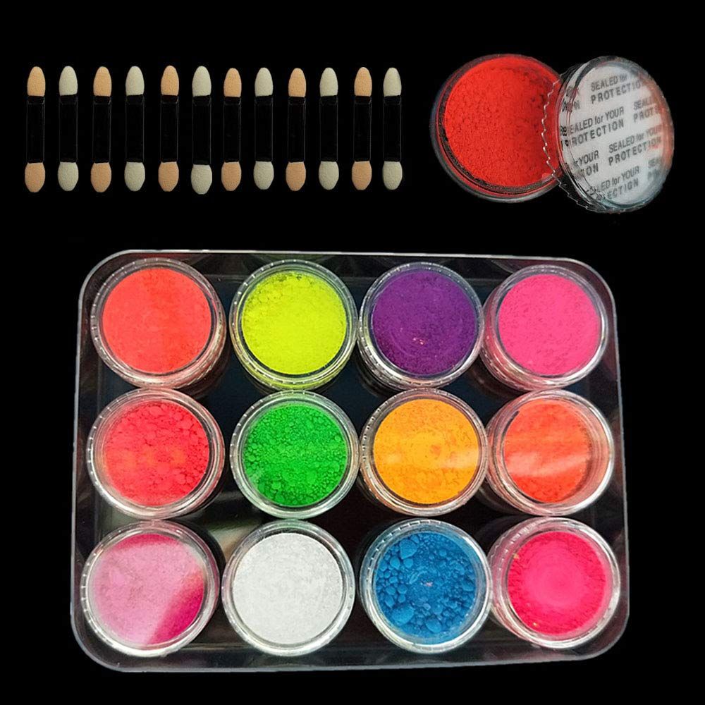 twelve neon pigment jars with brushes - 2