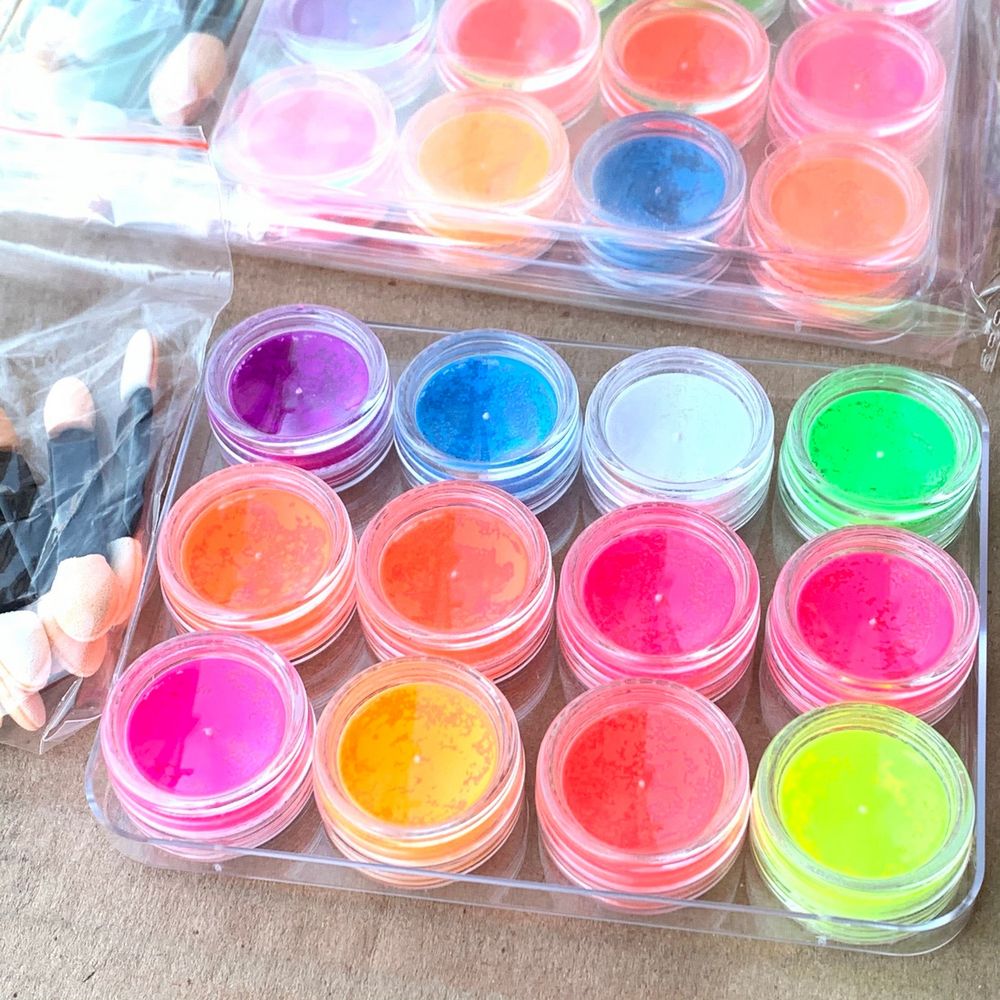 twelve neon pigment jars with brushes - 7