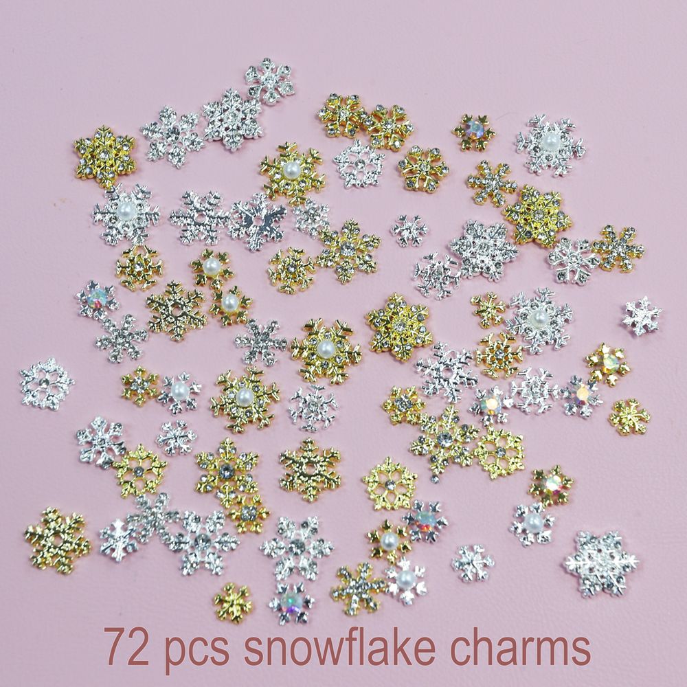 silver gold snowflake nail charms pack - 3